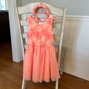 Rose dress matching headband. Size S (5-6)